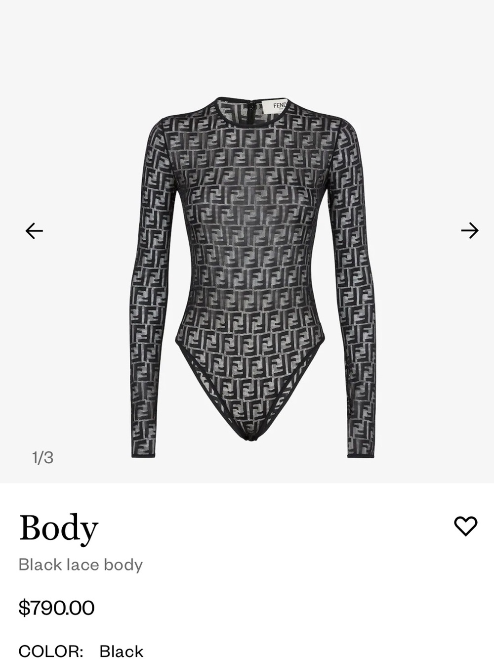 Fendi Black FF Logo Sheer Lace Long-Sleeve Bodysuit